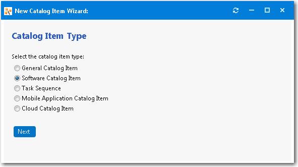Catalog Item Type panel